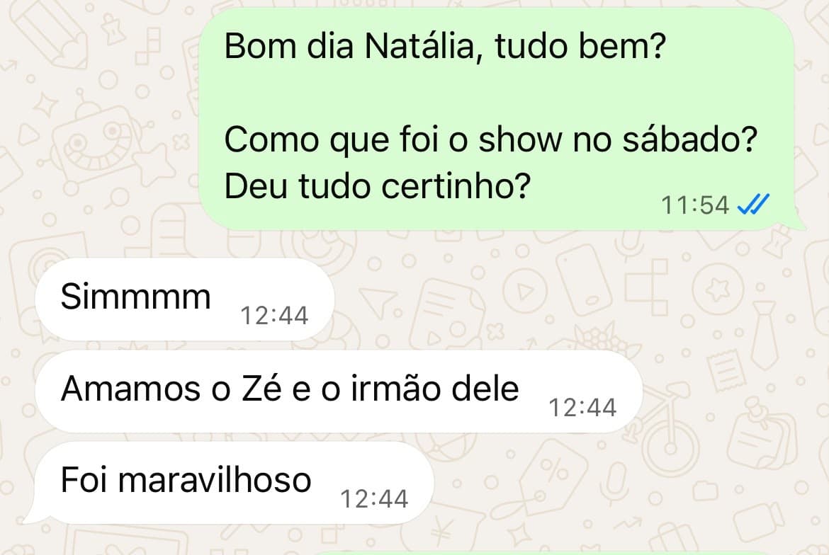 Mensagem de quem contratou o zé e o irmão pela eshows