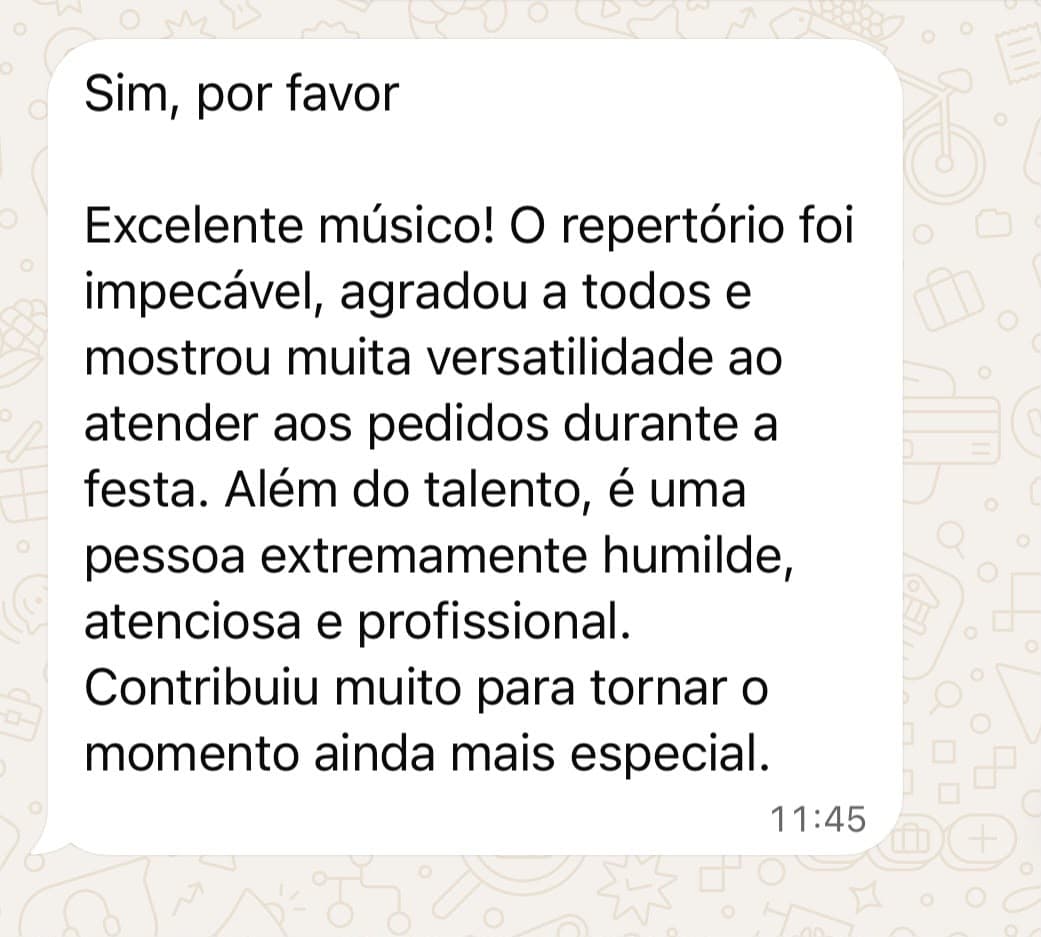 Mensagem de quem contratou um músico solo pela eshows