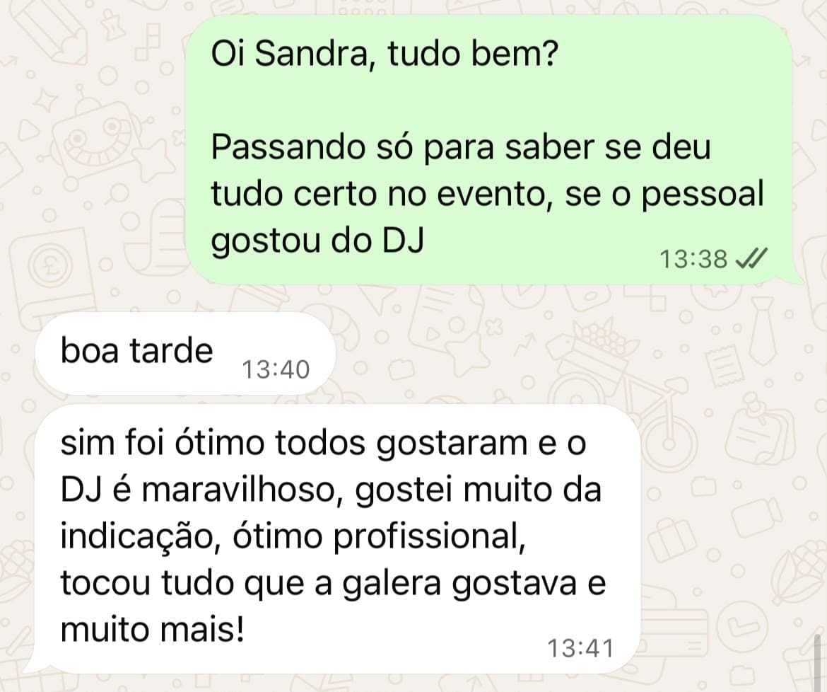 Mensagem de quem contratou um dj pela eshows